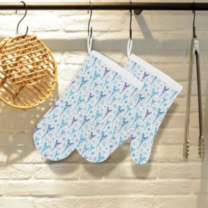 Blue Eiffel Tower Theme Pattern Print Design 01 Heat Resistant Oven Mitts & Pot Holders Set