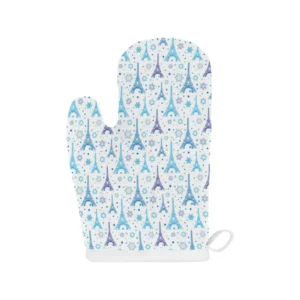 Blue Eiffel Tower Theme Pattern Print Design 01 Heat Resistant Oven Mitts & Pot Holders Set
