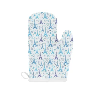 Blue Eiffel Tower Theme Pattern Print Design 01 Heat Resistant Oven Mitts & Pot Holders Set