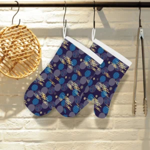 Blue Japanese Pattern Cloud Wave Flower Heat Resistant Oven Mitts Pot Holders Set