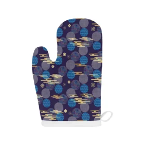 Blue Japanese Pattern Cloud Wave Flower Heat Resistant Oven Mitts Pot Holders Set
