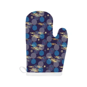 Blue Japanese Pattern Cloud Wave Flower Heat Resistant Oven Mitts Pot Holders Set