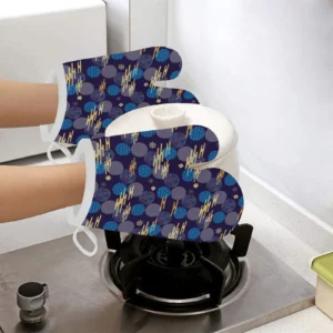 Blue Japanese Pattern Cloud Wave Flower Heat Resistant Oven Mitts Pot Holders Set