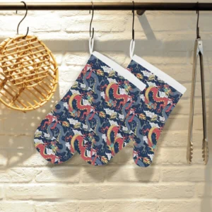 Blue Red Dragon Cloud Pattern Heat Resistant Oven Mitts Pot Holders Set
