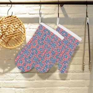 Blue Red Eiffel Tower Pattern Print Design 02 Heat Resistant Oven Mitts & Pot Holders Set