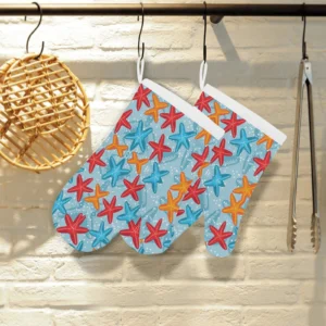 Blue Red Orange Starfish Pattern Heat Resistant Oven Mitts Pot Holders Set