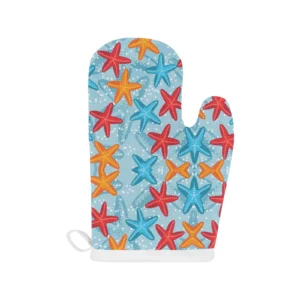 Blue Red Orange Starfish Pattern Heat Resistant Oven Mitts Pot Holders Set