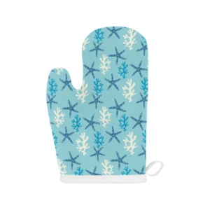 Blue Starfish Coral Reef Pattern Heat Resistant Oven Mitts Pot Holders Set