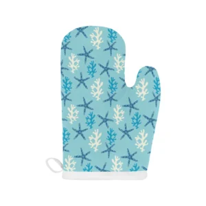 Blue Starfish Coral Reef Pattern Heat Resistant Oven Mitts Pot Holders Set