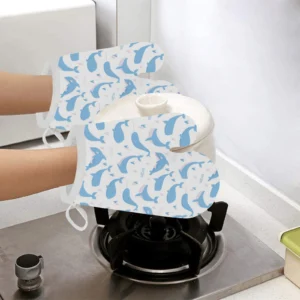 Blue Whale Pattern Heat Resistant Oven Mitts Pot Holders Set