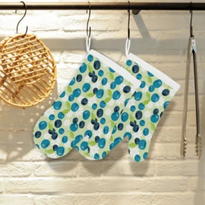 Blueberry Flower Pattern Heat Resistant Oven Mitts Pot Holders Set