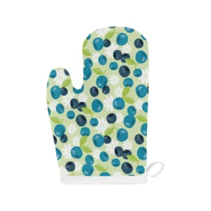 Blueberry Flower Pattern Heat Resistant Oven Mitts Pot Holders Set