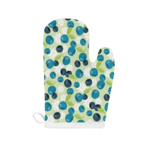 Blueberry Flower Pattern Heat Resistant Oven Mitts Pot Holders Set