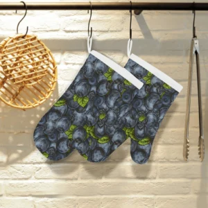 Blueberry Pattern Heat Resistant Oven Mitts Pot Holders Set