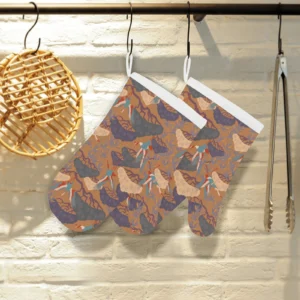 Bonsai Bamboo Stork Japanese Pattern Brown Theme Heat Resistant Oven Mitts Pot Holders Set