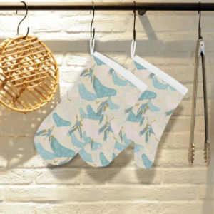 Bonsai Bamboo Stork Japanese Pattern Cream Theme Heat Resistant Oven Mitts Pot Holders Set