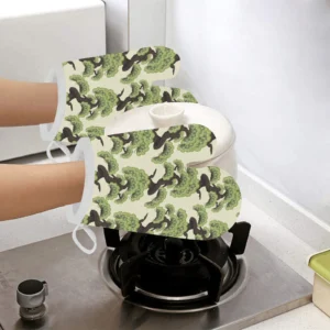 Bonsai Pattern Heat Resistant Oven Mitts Pot Holders Set