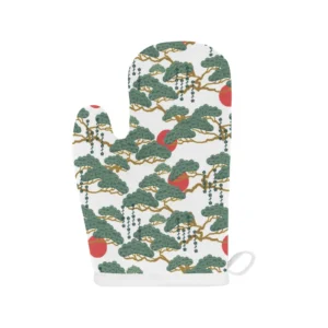 Bonsai Red Sun Japanese Pattern Heat Resistant Oven Mitts Pot Holders Set