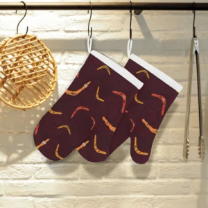 Boomerang Australian Aboriginal Ornament Circle Heat Resistant Oven Mitts Pot Holders Set