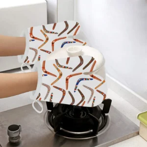 Boomerang Australian Aboriginal Ornament Pattern Heat Resistant Oven Mitts Pot Holders Set