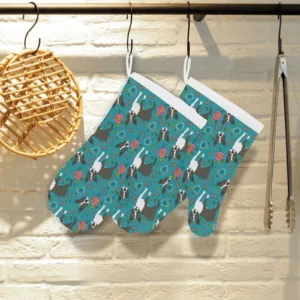 Boston Terrier Beautiful Flower Pattern Heat Resistant Oven Mitts Pot Holders Set