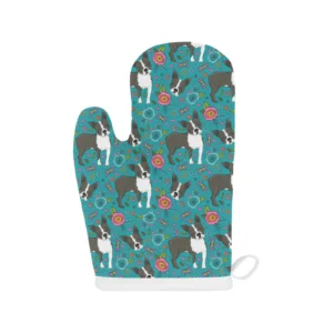Boston Terrier Beautiful Flower Pattern Heat Resistant Oven Mitts Pot Holders Set