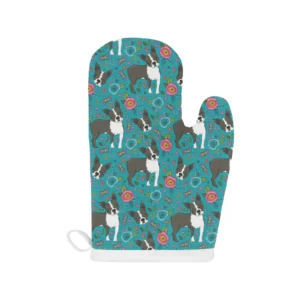 Boston Terrier Beautiful Flower Pattern Heat Resistant Oven Mitts Pot Holders Set