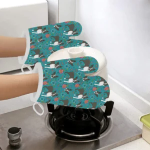 Boston Terrier Beautiful Flower Pattern Heat Resistant Oven Mitts Pot Holders Set