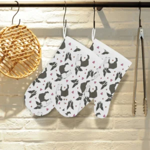 Boston Terrier Dog Hearts Vector Pattern Heat Resistant Oven Mitts Pot Holders Set