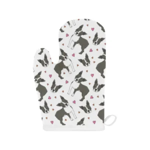 Boston Terrier Dog Hearts Vector Pattern Heat Resistant Oven Mitts Pot Holders Set