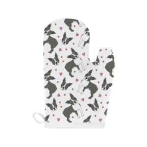 Boston Terrier Dog Hearts Vector Pattern Heat Resistant Oven Mitts Pot Holders Set
