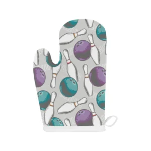 Bowling Ball and Pin Gray Background Heat Resistant Oven Mitts Pot Holders Set