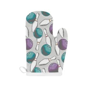 Bowling Ball and Pin Gray Background Heat Resistant Oven Mitts Pot Holders Set