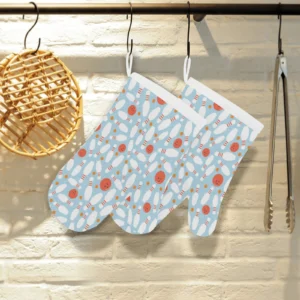Bowling Ball Bowling Pins Blue Background Heat Resistant Oven Mitts Pot Holders Set
