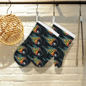 Bowling Balls Flame Pattern Heat Resistant Oven Mitts Pot Holders Set