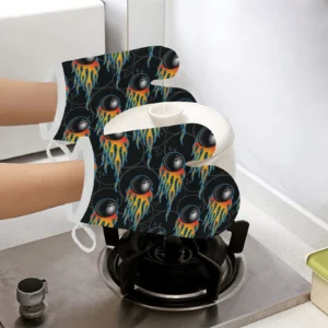 Bowling Balls Flame Pattern Heat Resistant Oven Mitts Pot Holders Set