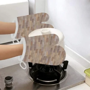 Brick Printed Pattern Print Design 01 Heat Resistant Oven Mitts Pot Holders Set