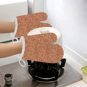 Brick Printed Pattern Print Design 02 Heat Resistant Oven Mitts Pot Holders Set