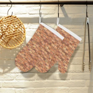 Brick Printed Pattern Print Design 04 Heat Resistant Oven Mitts Pot Holders Set