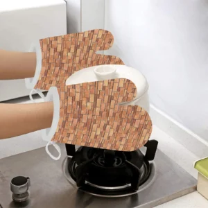 Brick Printed Pattern Print Design 04 Heat Resistant Oven Mitts Pot Holders Set