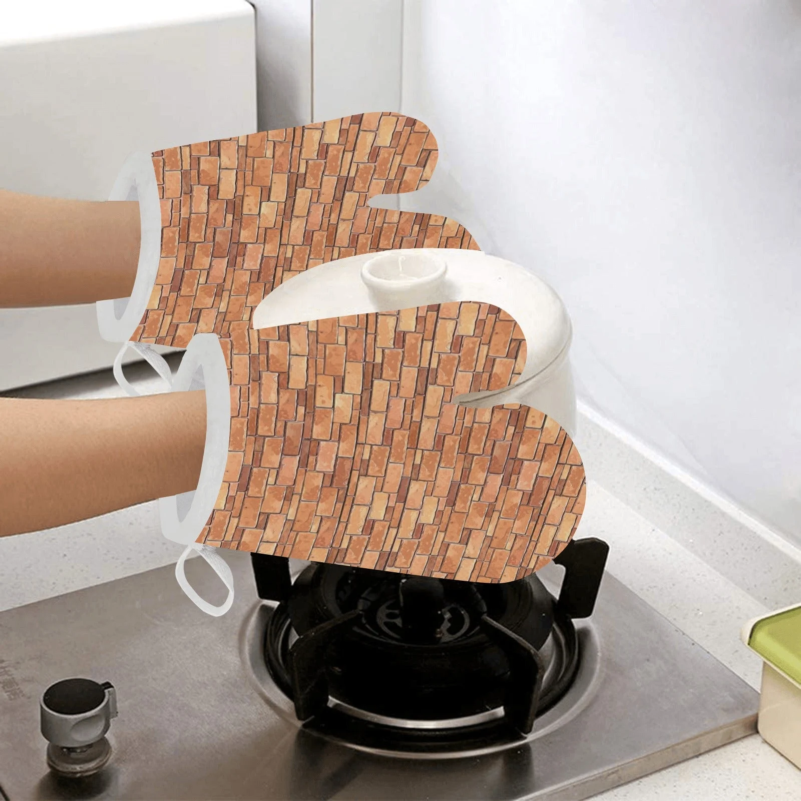 Brick Printed Pattern Print Design 04 Heat Resistant Oven Mitts Pot Holders Set Brick Printed Pattern Print Design 04 Heat Resistant Oven Mitts Pot Holders Set