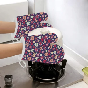 British Pattern Print Design 02 Heat Resistant Oven Mitts Pot Holders Set