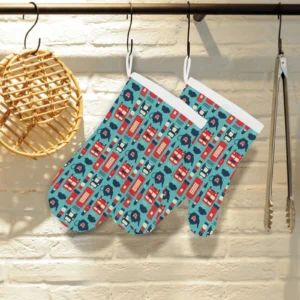 British Pattern Print Design 04 Heat Resistant Oven Mitts Pot Holders Set