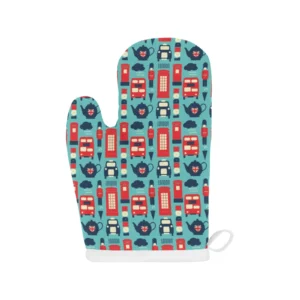 British Pattern Print Design 04 Heat Resistant Oven Mitts Pot Holders Set