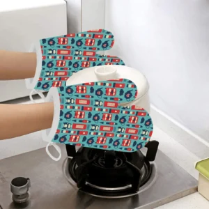 British Pattern Print Design 04 Heat Resistant Oven Mitts Pot Holders Set