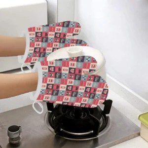 British Pattern Print Design 05 Heat Resistant Oven Mitts Pot Holders Set