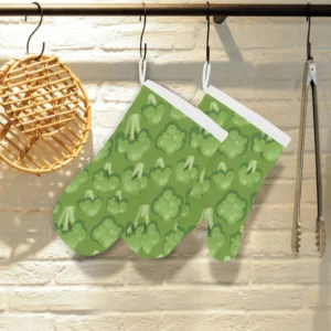 Broccoli Pattern Green Background Heat Resistant Oven Mitts Pot Holders Set