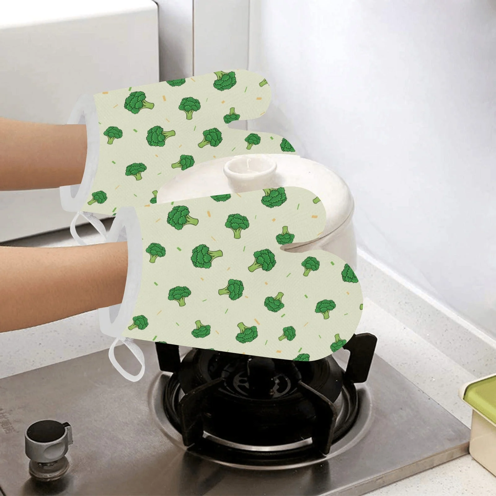 Broccoli Pattern Heat Resistant Oven Mitts Pot Holders Set Broccoli Pattern Heat Resistant Oven Mitts Pot Holders Set