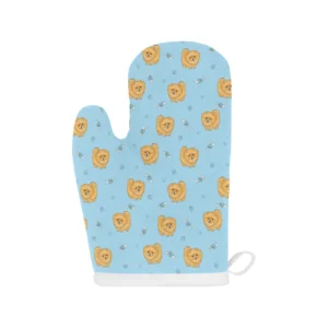 Brown Cute Pomeranian Blue Blackground Heat Resistant Oven Mitts Pot Holders Set