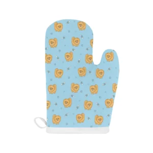 Brown Cute Pomeranian Blue Blackground Heat Resistant Oven Mitts Pot Holders Set